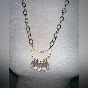 Highway Hippie Gold Crescent Necklace with Clear Quartz Dangles